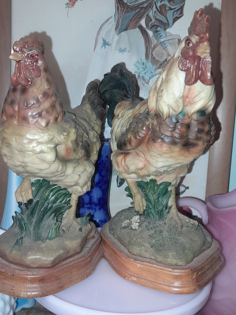 Vintage Ceramic Rooster Pair - Multicolor Home Art Figurines